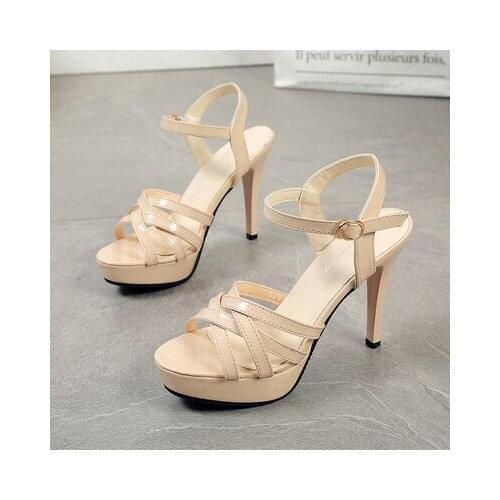 2019 New Sexy Slim-heeled Beach Sandals 11cm high-heeled Waterproof Exhibition Model Walk Show Nightclub Shoe Stripper Heels