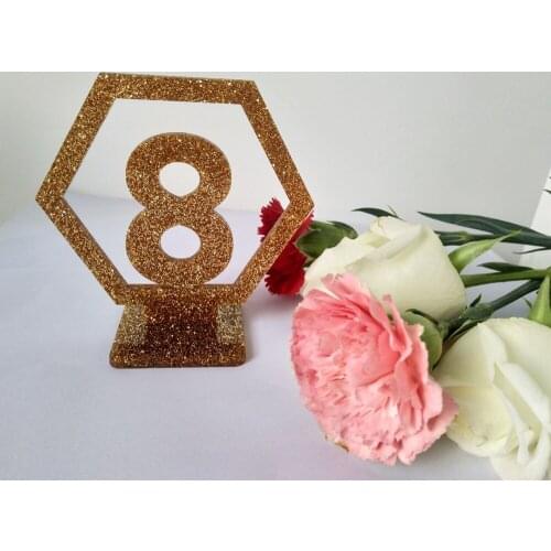 New Gold glitter Acrylic Table Number Holder ,Wedding Acrylic Table Numbers with Holder Base Party Card Table Holder