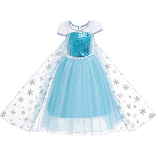 Girls Elsa Cosplay Dress Fancy Costume Girl Snow Queen Halloween Birthday Party Children Princess Long Cloak Clothes