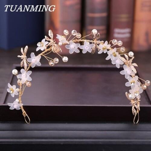 Golden Leaf Headband Bridal Head Ornaments Pearl Rhinestone Wedding Hair Accessories Hairband Brides Tiaras Hair Jewelry