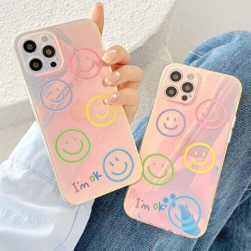 Cute Aurora Smiley Clear Case For iPhone 12Pro Max iPhone12 11 Pro Max 11Pro X XS XR Case Luxury Clear Cover for iPhone 11 Cases