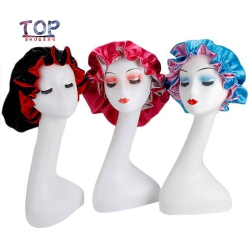Drop shipping!Blank Big Reversible Bonnet Double Layer Sleep Bonnet Women Silk Bonnet