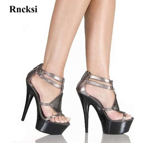 Rncksi New Women Sexy Straps Shoes 15cm High Heel Platforms Pole Dance Star Model Sandals Party Wedding Dress Sandals