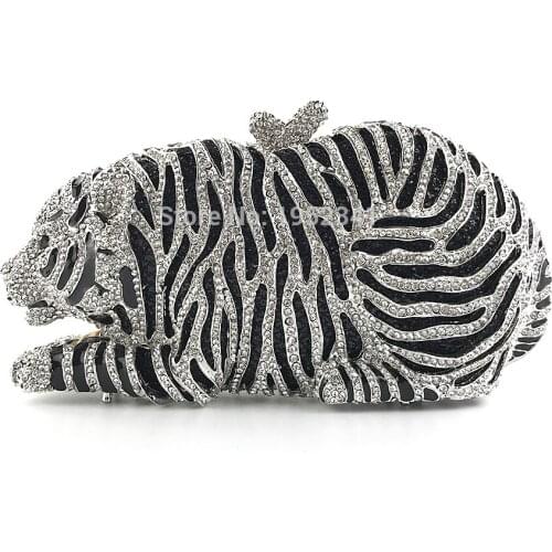 OC3671 luxury animal design evening bag tiger shape crystal party bags