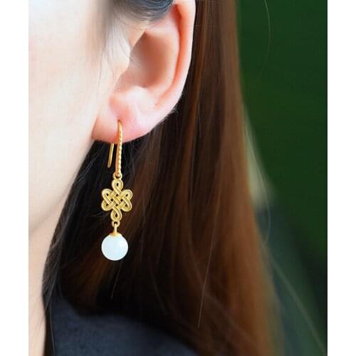 Vintage Charm Concentric Knot Drop Earrings Hanging Round Opal National Style Dainty Jewelry For Women Wedding Anniversary Gifts