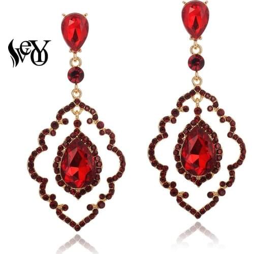 VEYO Vintage Rhinestone Drop Earrings for Women Classic Hollow out design Crystal Gift New