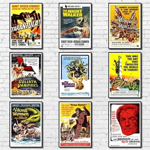 Vintage Science Fiction Film Poster Retro Monster Movie Poster Art Painting Abstract Fancy Wall Sticker for Coffee House Bar