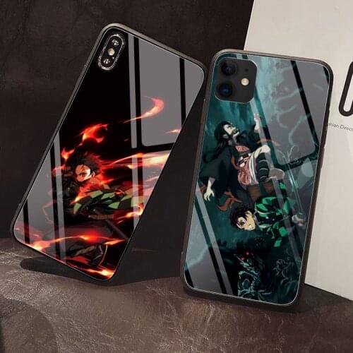 Japan Anime Kimetsu No Yaiba Phone Case Tempered Glass For iPhone 12 Pro Max Mini 11 Pro XR XS MAX 8 X 7 6S 6 Plus SE 2020 case