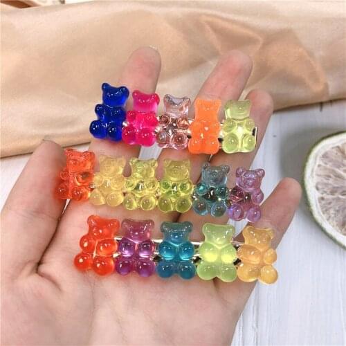 3pcs/set Jelly Bear Colorful Fashion Hair Clip Barrette Headwear Girls Women Korea Candy Color Hairpin Duckbill Clip