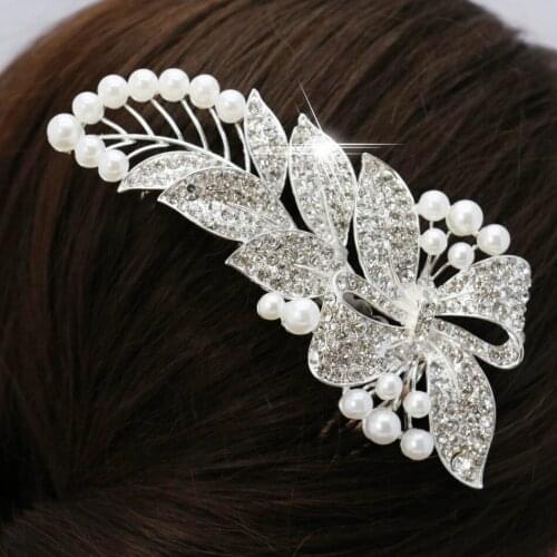 New Crystal Hairpin Leaves Hair Comb Hair Clips New Fashion Party Pearl Jewelry For Women Accessories Wedding Bride Decoration