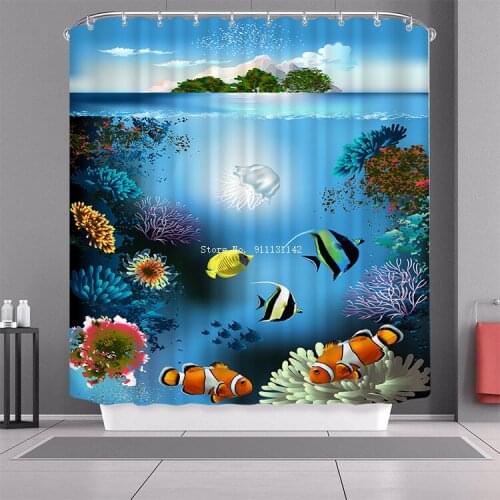 New Undersea World Waterproof and Mildew Proof Shower Curtain Polyester Digital Custom Printed Bathroom Curtain
