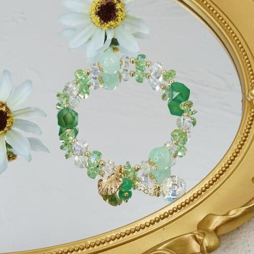 Green/Sky Blue/Purple/Pink 2021 Summer New Leaf Pendant Natrual Stone Crystal Beaded Bracelets for Women Fashion Jewelry YBR449