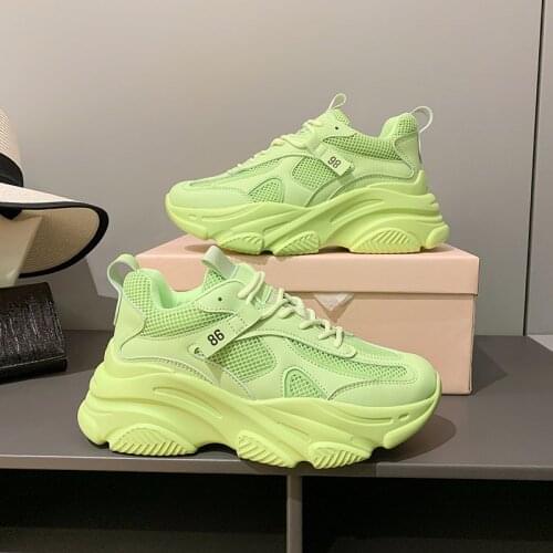 Summer Platform Womens for Vulcanized Shoes Chunky Clumsy Sneakers Breathable Air Mesh Round Head Rubber Sole Dad Footwear