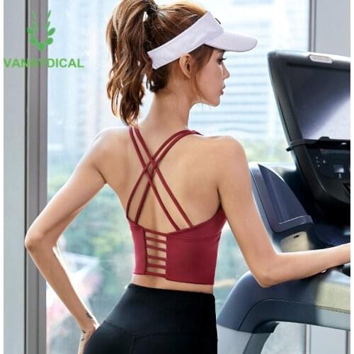 Brand Women Vest-type Sports Workout Yoga Bra Cross Shoulder Strap Running Shockproof Gym Bra Tops Fitness Training Underwear