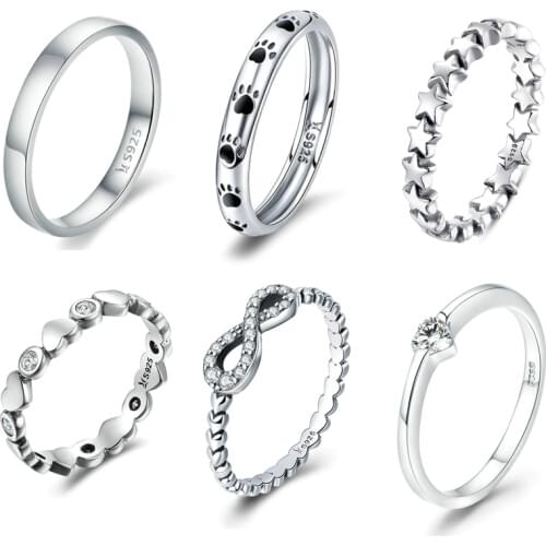 Fashion Jewelry серебряные кольца 925Silver Cute Simple Footprint Paw Pattern Round Finger Rings for Women