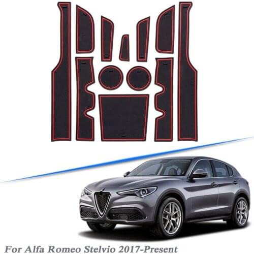 12pcs Car Styling For Alfa Romeo Stelvio 2017-Present Latex Gate slot pad Interior Door Groove Mat Non-slip dust Mat Accessories