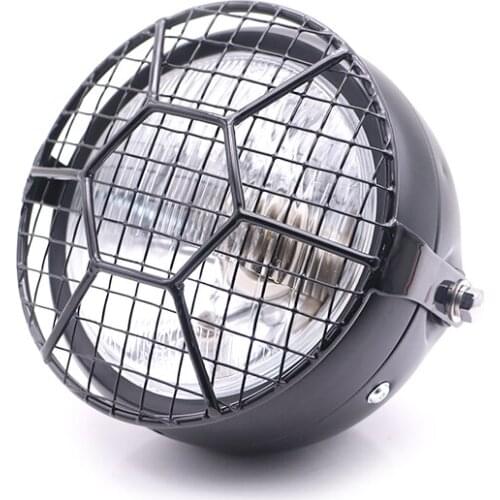 12V 35W Retro Motorcycle Side Mount Headlight W/Football Grill Cover Cafe Racer For Harley Honda Yamaha Suzuki Kawasaki Custom