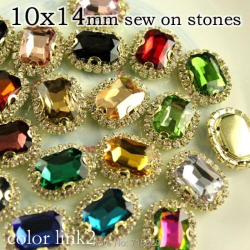 15pcs 10x14mm rectangle Sew on handmaking rhinestones chain crystal gold setting strass stones sew on crystal beads for dre