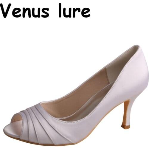 23 Colors White Satin Wedding Shoes Pleated Peep Toe Women Pumps Size 8