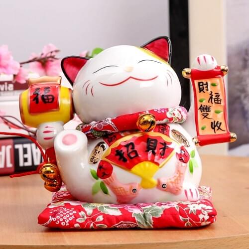 7 inch Ceramic Maneki Neko Lucky Cat Money Box Fortune Cat Porcelain Statue Piggy Bank