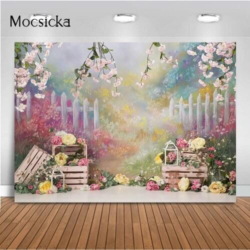 Abstract Flower Backdrop Spring Scenery Newborn Kids Portrait Background for Photography Studio Garden Flowers Children Backdrop