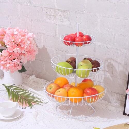 Household 3 levels fruit plate countertop black metal fruit basket Vintage Style tray support storage basket WJ727