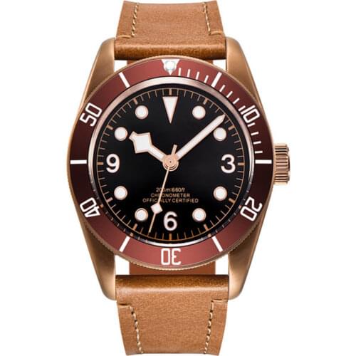 CORGEUT Mens Watch 41mm Black Dial NH35 Miyota8215 Seagull Automatic Movement Copper Pvd Case Sapphire Glass Luminous Waterproof