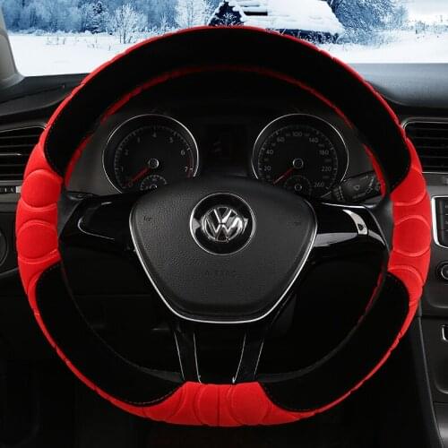 D Shape Plush Car Steering Wheel Cover Four Seasons Steering Wheel Hubs for VW GOLF 7 8 2015 POLO JATTA Interior Accessories