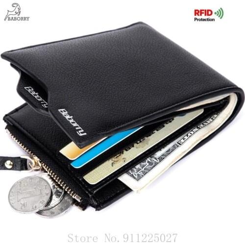 Mens Short Wallets Anti-magnetic and Anti-radio Frequency Identification RFID Card Holder Mony Bag Zipper Leather Purse