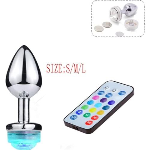 Adult Metal Remote Control LED lights Discoloration Anal Plug Butt Plug Prostate Massager Stimulate Dildo Butt Plug Sex Game Toy