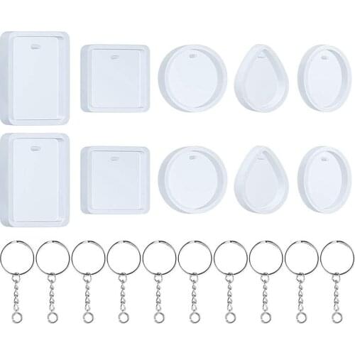 Resin Molds for Jewelry, 20 Pcs Silicone Resin Earring Jewelry Casting Molds with Keychain Rings for DIY Jewelry Making