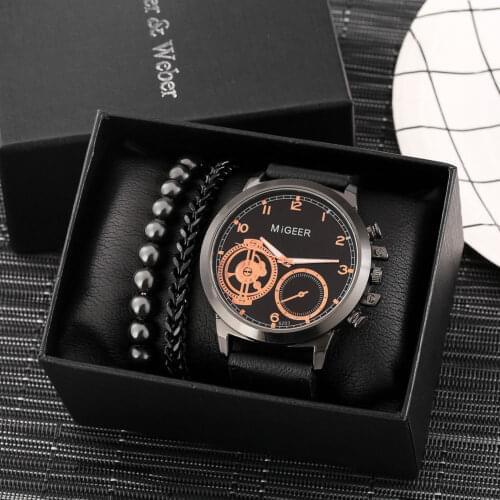 2021 Hot Selling Men Watch Personality Quartz Dial Clock Mens Wrist Bracelet Best Gift Set with Box Present for Husband Father