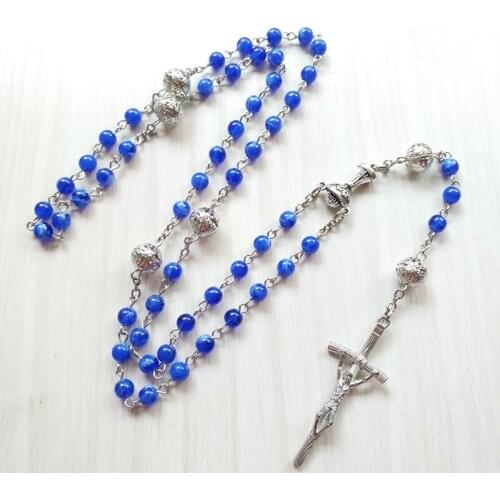 QIGO Catholic Pray Jewelry Acrylic Beads Strand Cross Rosary Necklace For Men Women