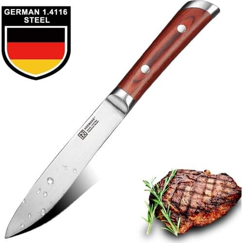 KEEMAKE 5.5" Steak Chef Knife Kitchen Knives High Carbon German 1.4116 Steel Sharp 58HRC Color Wood Handle Meat Cutter Tools