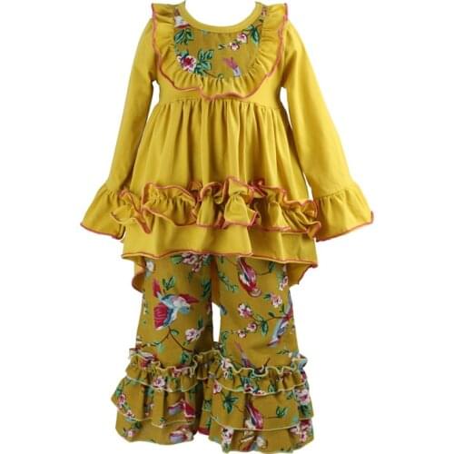 Girls Clothes Outfit Kids Ruffle Shirts Dress Pants Set Toddler 2pc Ruffle Flare Top Flare Pant Sets Girl Clothing Sets
