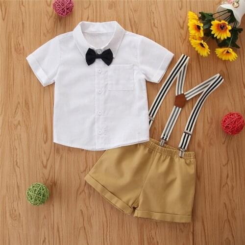 1-6Yrs Childten Boys Clothes Set Kids Gentleman T-Shirts Belt Shorts 2PCS Boys Summer Clothing Outfits