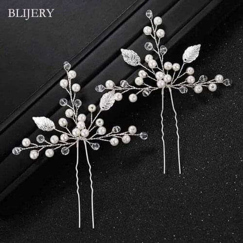BLIJERY Elegant Pearls Crystal Brides Hairpins Wedding Hair Accessories for Women Hair Pins Headpiece Bridal Hair Jewelry