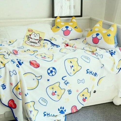 Cartoon Akita Shiba Inu Printed Blanket Boys Girls Gift Coral Fleece Blanket Summer Air Condition Throw Blanket