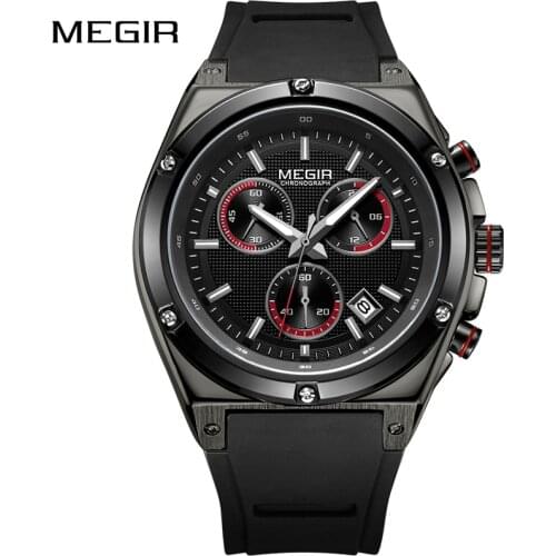 MEGIR Mens Military Sports Watches Top Brand Fashion Chronograph Quartz Wrist Watch Men Silicone Strap Clock Relogio Masculino