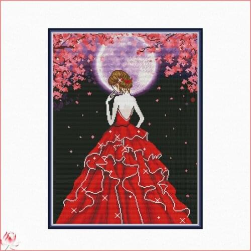 Joy Sunday Beauty In The Moonlight Cross Stitch Kit DIY Pattern 14CT 11CT Embroidery Set Needlework Home Decoration Painting