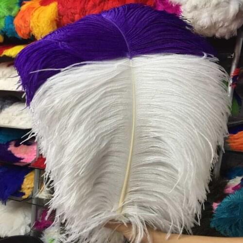 New 50 pcs White and Purple 24-26inches/60-65cm "thick stem" male ostrich feathers Wedding Birthday Christmas Decoration