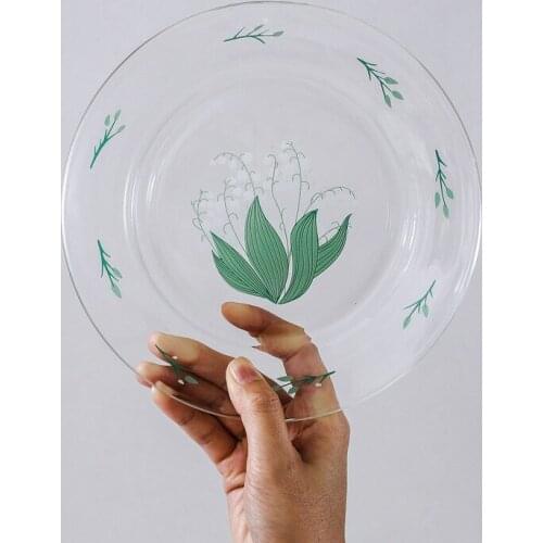 New Snack Plate Lily of the Valley Flower Tempered Glass Plate Salad Bowl Plate Girl Heart Dessert Plate Vegetable & Fruit Plate