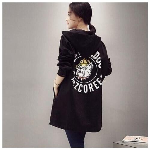 Large Size Spring New Womens Long Coats Windbreaker Female Baseball Trench Printing Hooded Ladies Jackets