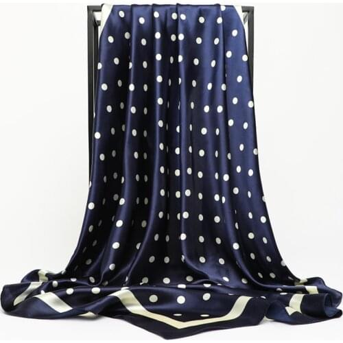 Wholesale Square Scarf Shawl 90cm*90cm Polka Dot Solid Navy Kerchief Hair Bag Band Muslim Bandana Hijab Women Muffle Accessories