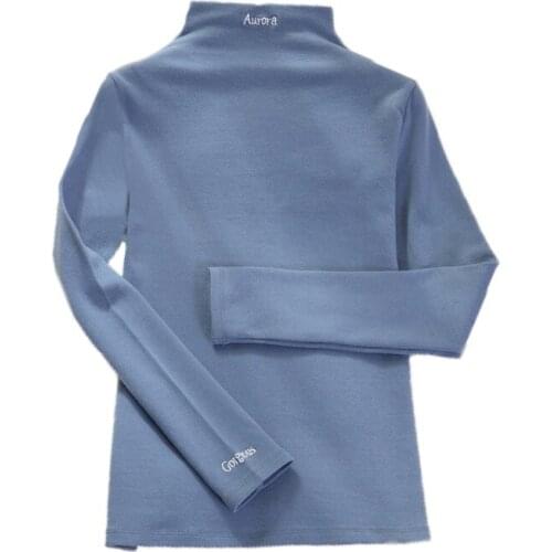 Autumn And Winter Plus Velvet Long-sleeved Girls T-shirt Letter Embroidery Within The Slim Commuter High Collar Women Tees Tops