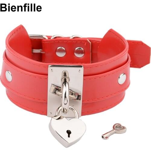 Oversized Handmade BDSM Bondage Leather Necklace For Women Lovely Lockable Heart Collar Wholesale Sexy Pastel Gothic Choker Punk