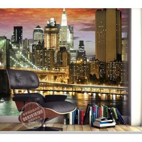 Papel de parede New York City Bridge Night View modern 3d wallpaper mural,living room tv wall bedroom wall papers home decor