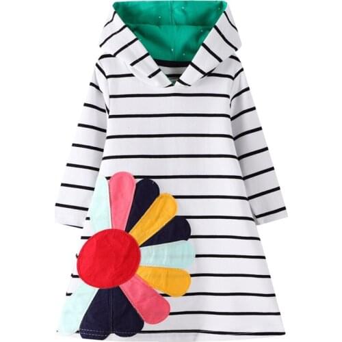 Girls Dress Autumn 2021 Childrens Hooded Stripe Dresses Childrens Clothes Kids Clothing