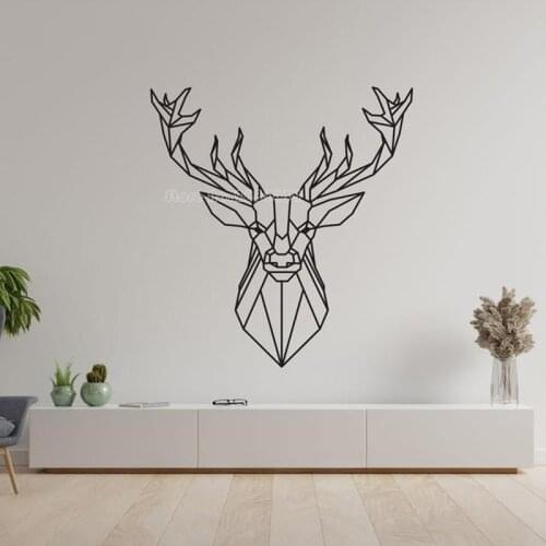 Christmas Deer Wall Sticker Geometric Deer Head Vinyl Wall Decal Home Decor Creative Animal Mural For Living Room Decals LL2721