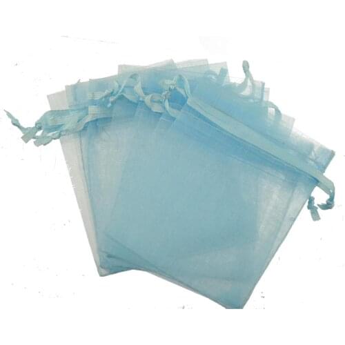 Organza bag jewelry craft organizer packet sky blue visible not seal thin drawstring gift wrap cookie pouch 7*9cm fashion 30pcs